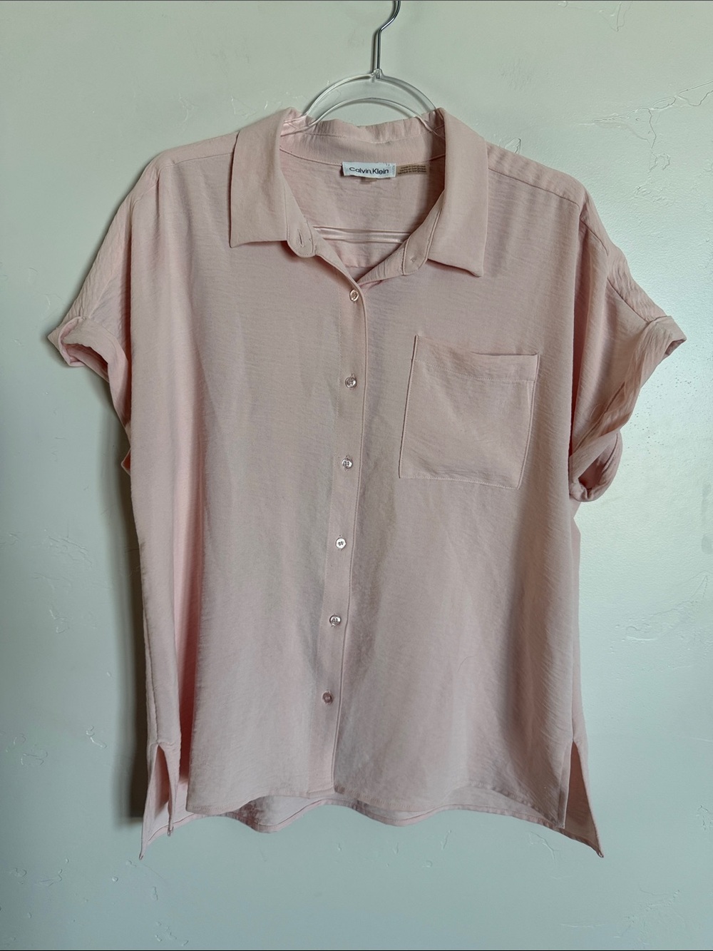 Calvin Klein Soft Blush Button-Down Short Sleeve Shirt